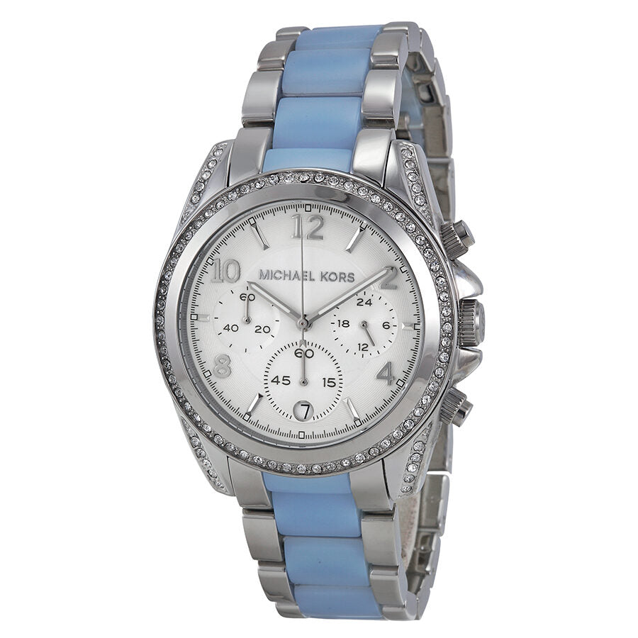 Michael Kors Blair Cronógrafo Esfera plateada Acero inoxidable con acetato Chambray Reloj para mujer MK6137