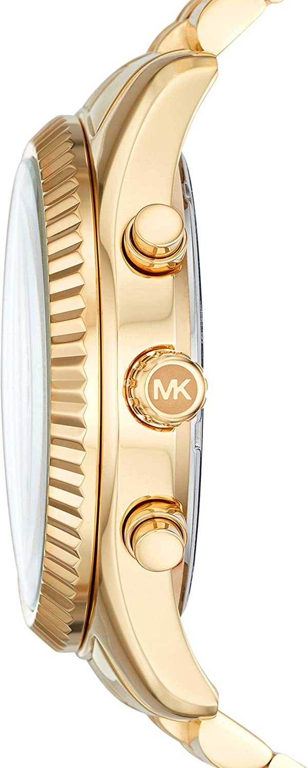 Michael Kors Lexington watch side profile showing case depth and chronograph pushers