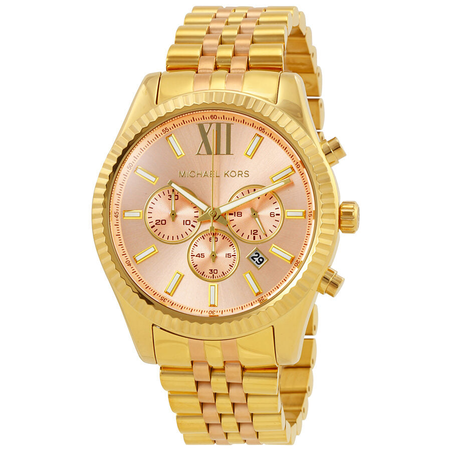 Michael Kors Lexington Reloj cronógrafo para mujer con esfera en tono dorado rosa MK6473