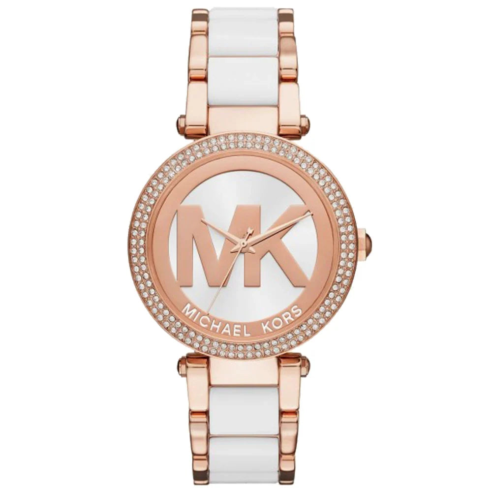 Michael Kors Parker Rose Gold-Tone and White Acetate Women's Watch - MK6365