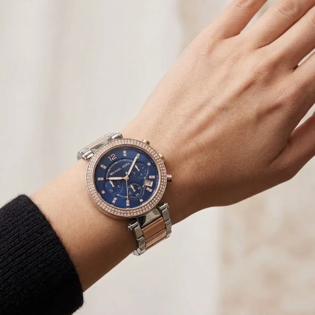 Michael Kors Parker Chronograph Blue Dial Two-tone Ladies Watch MK6141