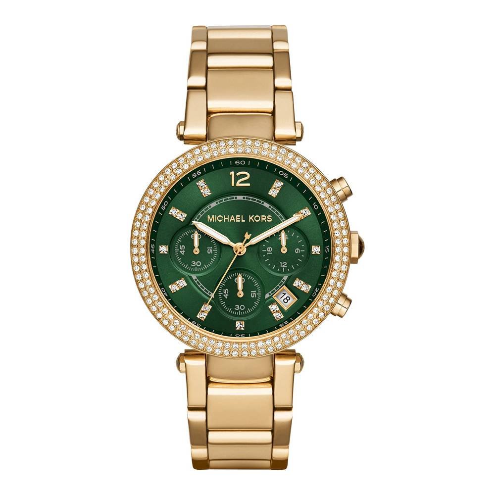 Michael Kors Parker Reloj cronógrafo para mujer, esfera verde, dorado, MK6263