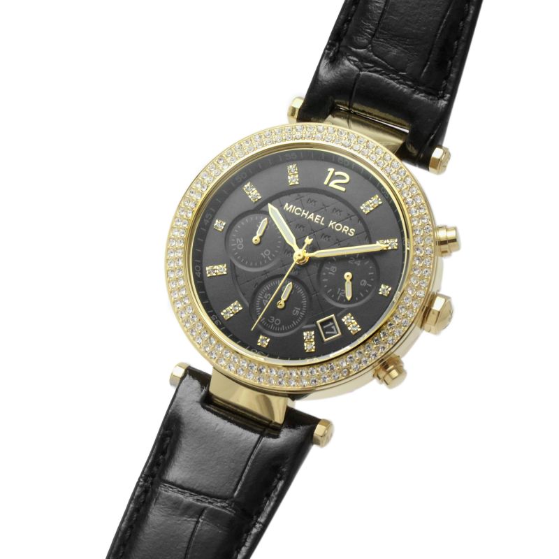 Michael Kors Parker Reloj cronógrafo de cuarzo con esfera negra y cristal para mujer MK6984