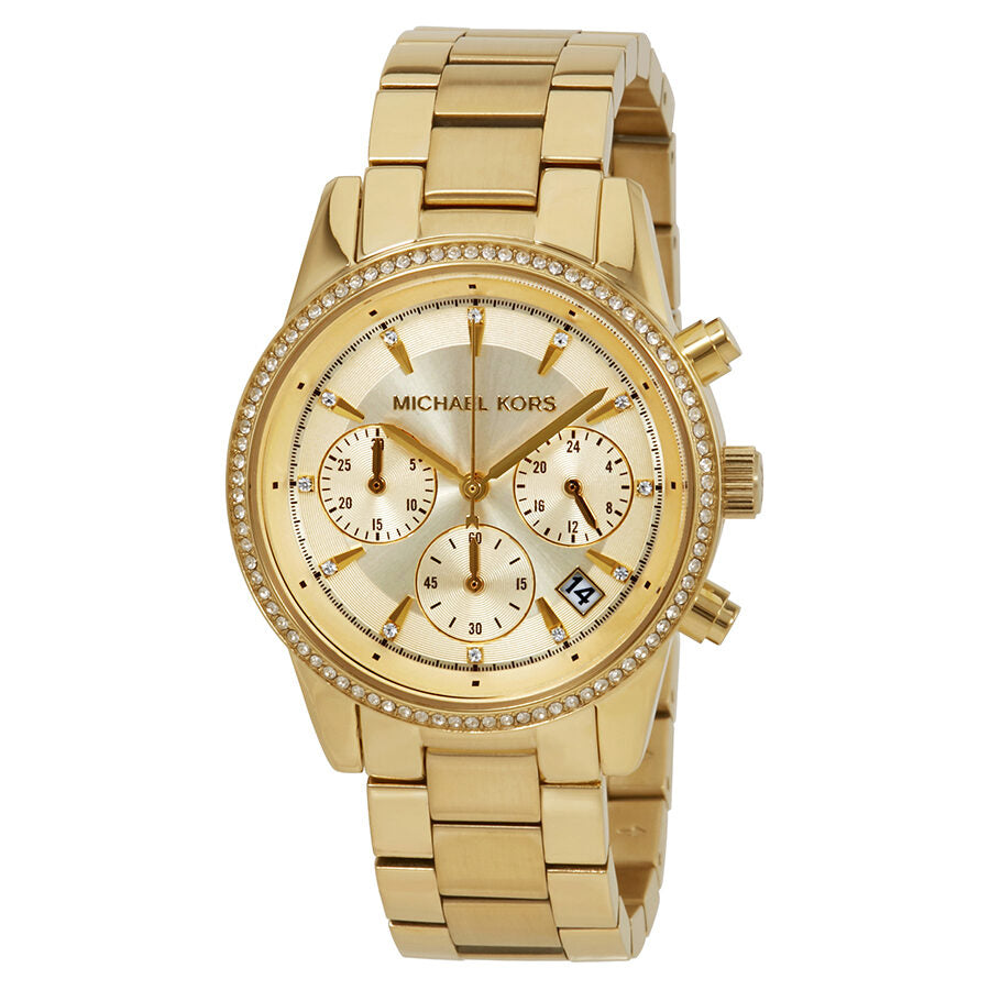 Michael Kors Ritz Reloj cronógrafo con esfera dorada para mujer MK6356