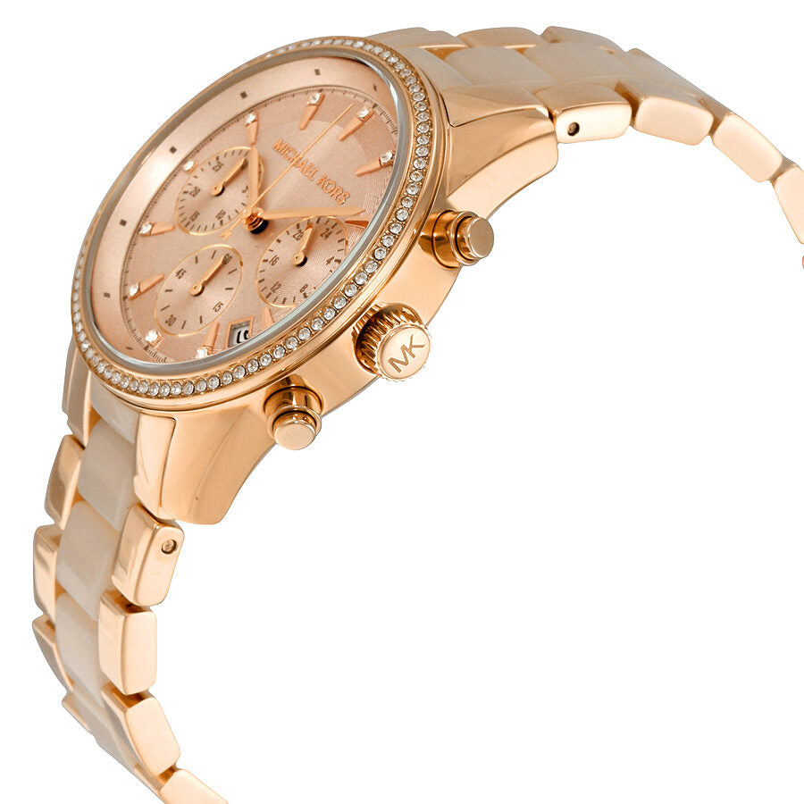Michael Kors Ritz Reloj cronógrafo de cuarzo con esfera rosa para mujer MK6307