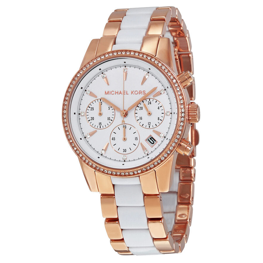 Michael Kors Ritz Reloj cronógrafo de cuarzo con esfera blanca para mujer MK6324