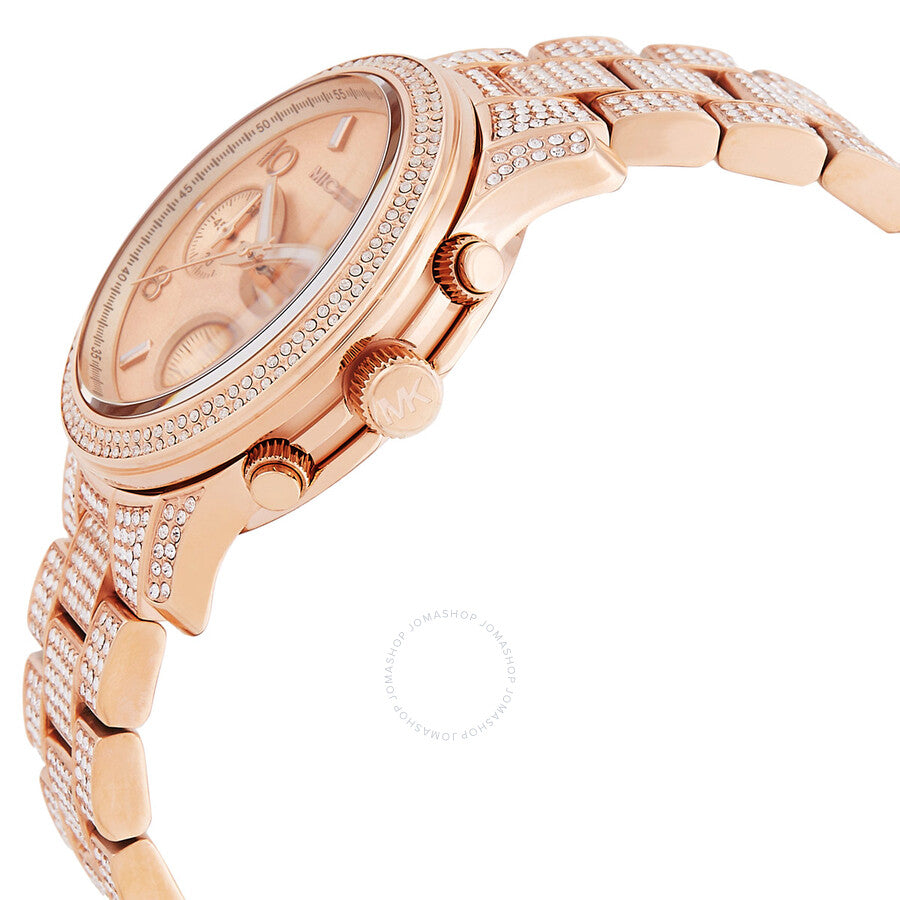 Michael Kors Runway Chronograph Quartz Crystal Rose Gold Dial Ladies Watch MK7481