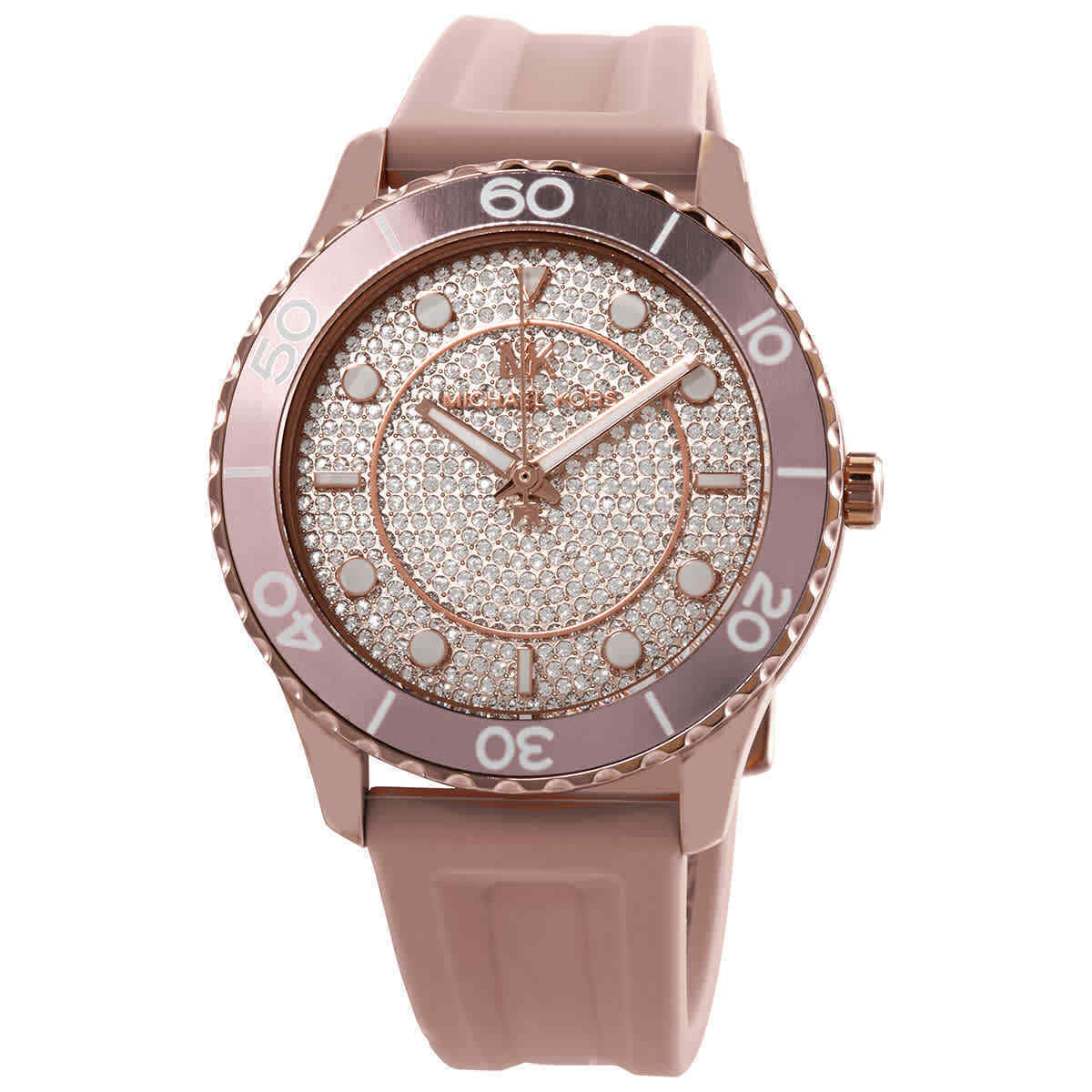 Michael Kors Runway Reloj de cuarzo con esfera de cristal rosa para mujer MK6854