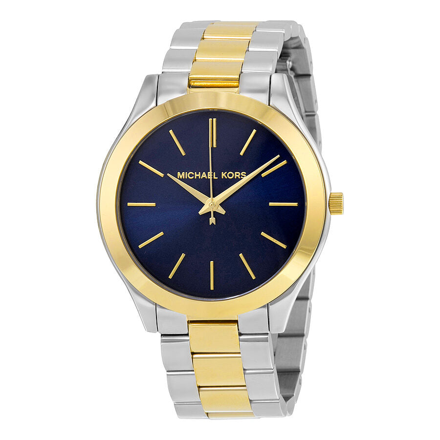 Michael Kors Slim Runway Reloj para mujer con esfera azul y dos tonos MK3479