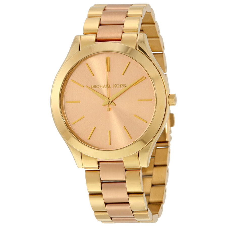 Michael Kors Slim Runway women's watch with pink dial and two-tone gold and rose gold bracelet