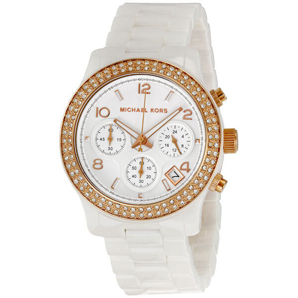 Michael Kors Reloj de mujer con esfera blanca de cerámica blanca MK5269