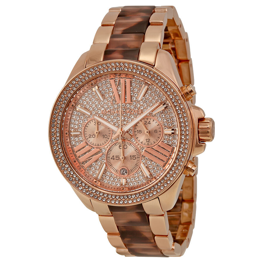 Michael Kors Wren Cronógrafo Crystal Pave Dial Rose Gold-tone and Tortoise-shell Acetate Ladies Watch MK6159