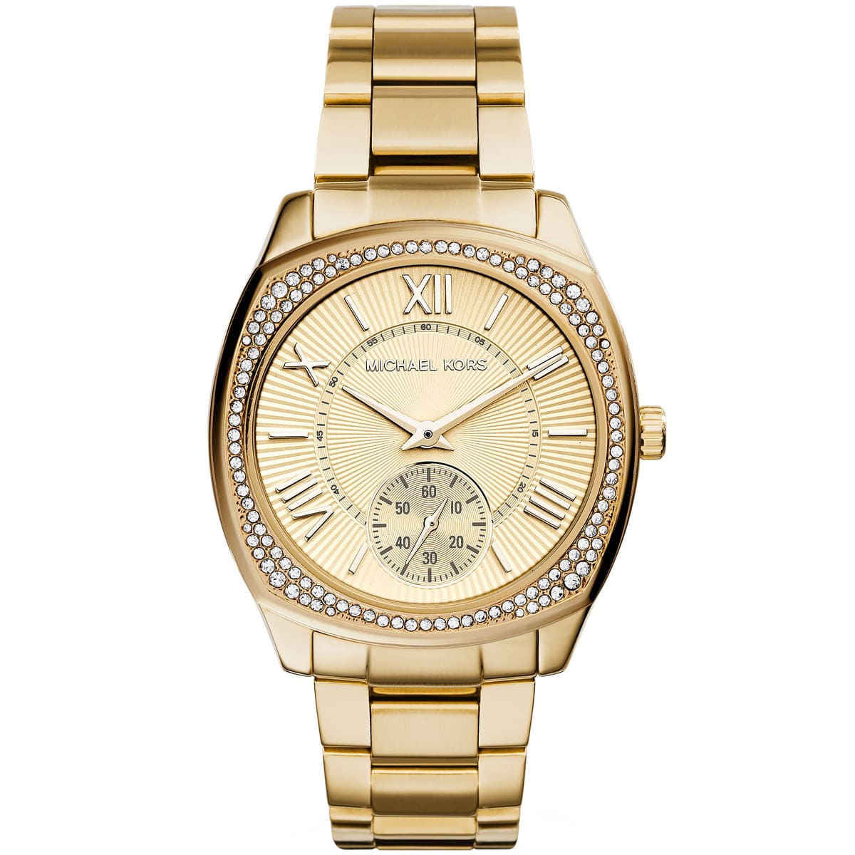 Michael Kors Bryn gold women's watch with crystal bezel and gold metal bracelet