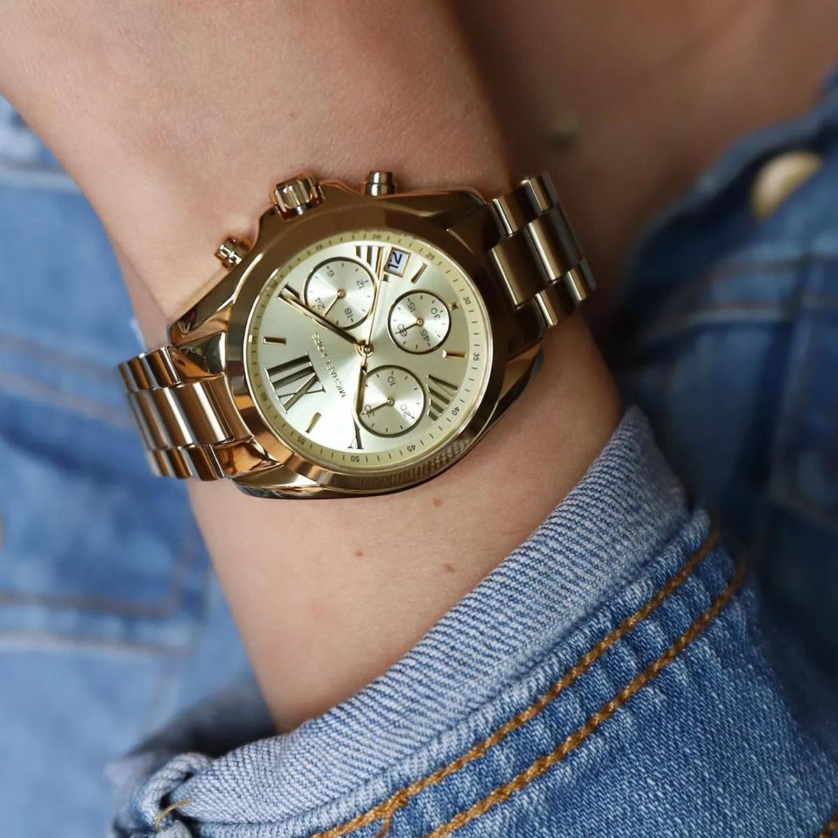 Michael Kors Mini Bradshaw Reloj cronógrafo dorado para mujer MK6267
