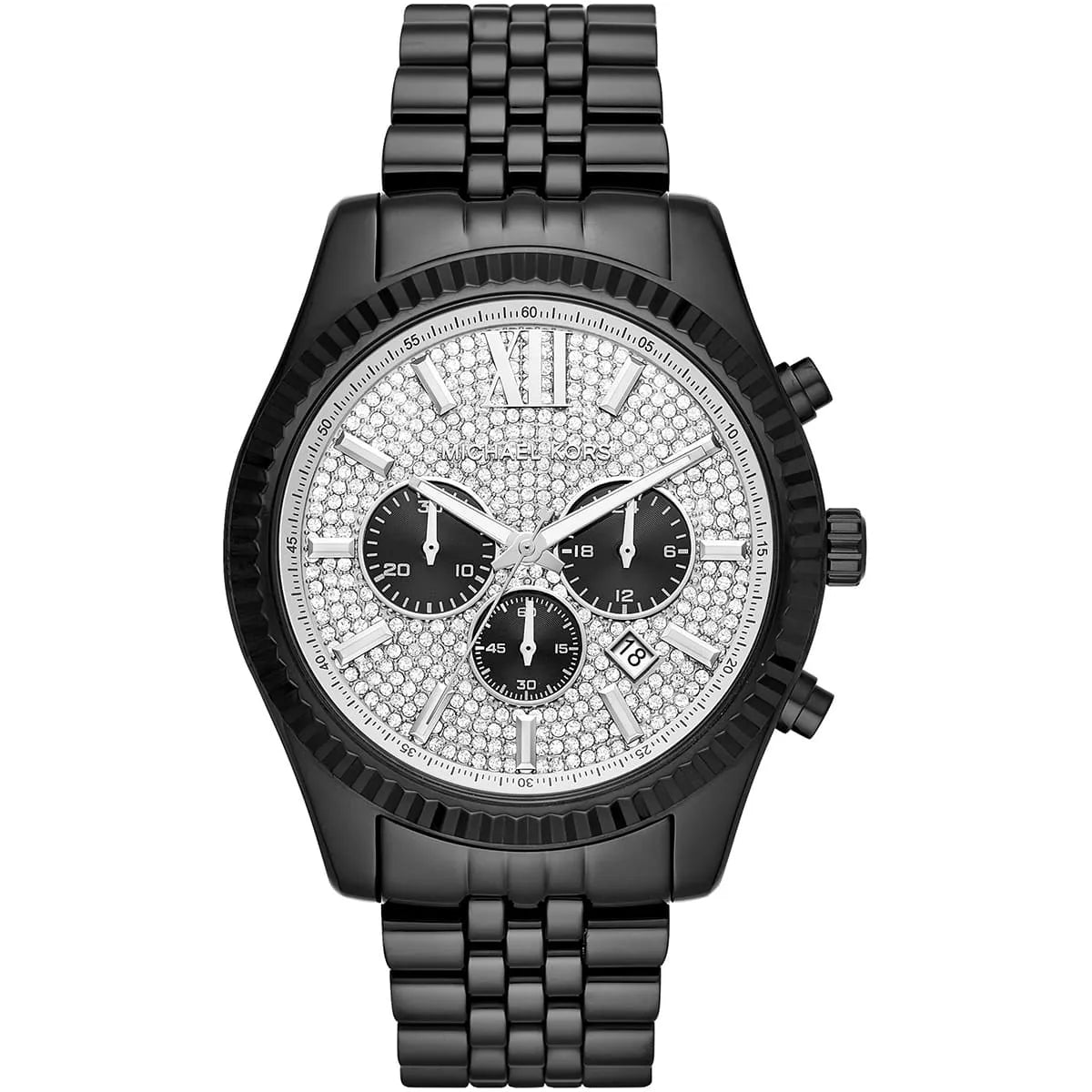 Michael Kors Lexington Chronograph Silver Crystal Pave Dial Men's Watch MK8605