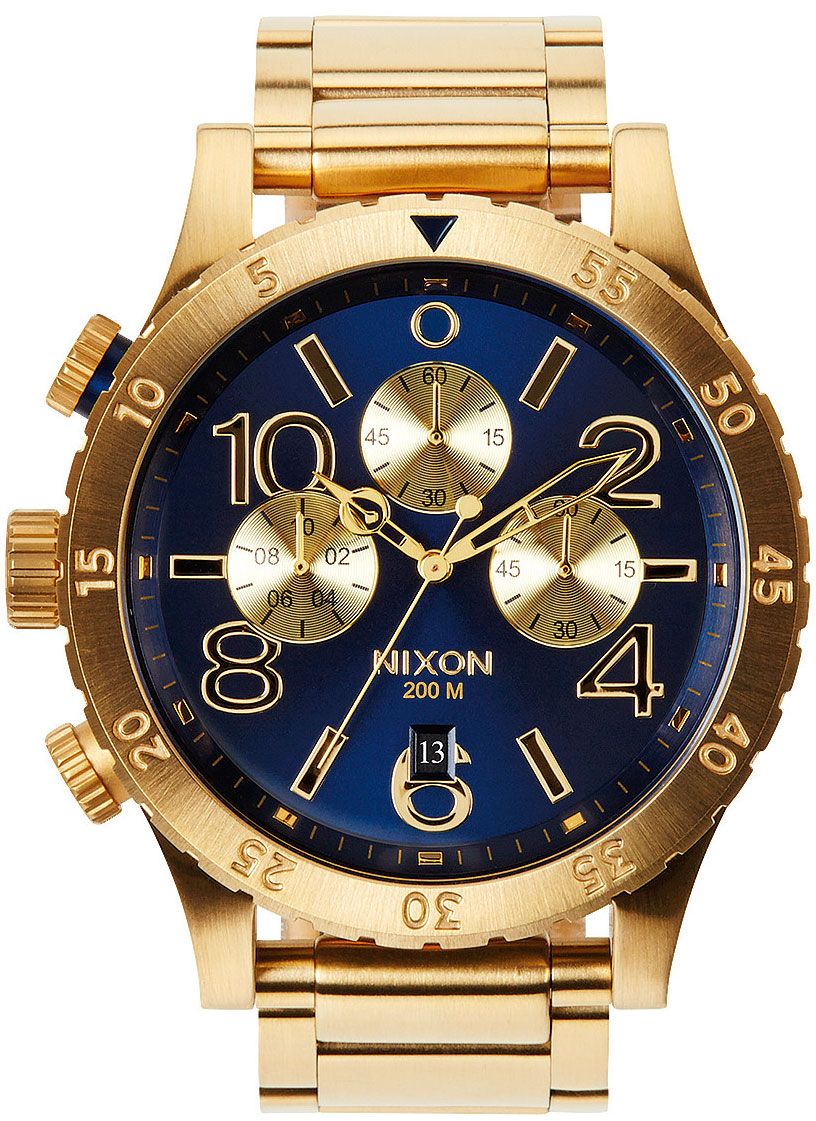 Reloj Nixon 48-20 Chrono Blue Dial Gold PVD para hombre A486-1922