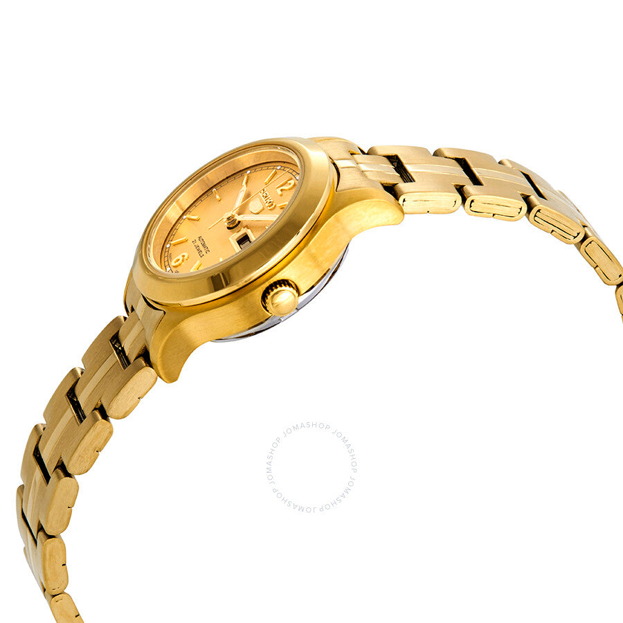 Open Box - Seiko Series 5 Automatic Gold Dial Gold-tone Ladies Watch SYME02 - The Watches Men & Co #2