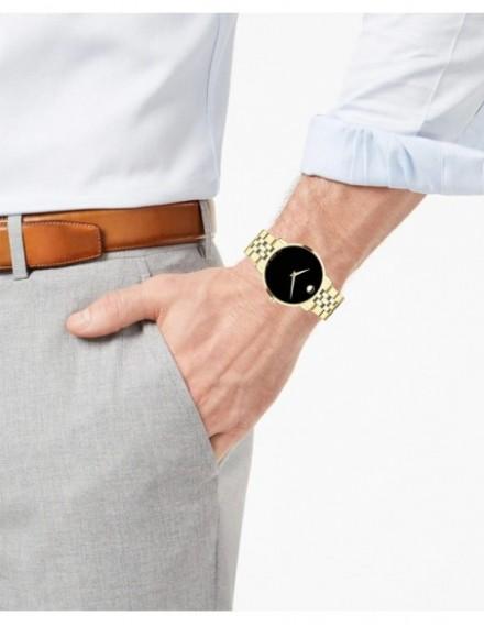 Movado Museum Classic black dial gold steel strap watch for men - 607203 607203 - Image 4