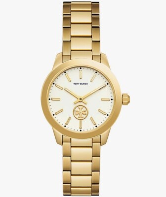 Tory Burch Yellow Gold Collins White Dial Watch  Women's Watch TBW1300