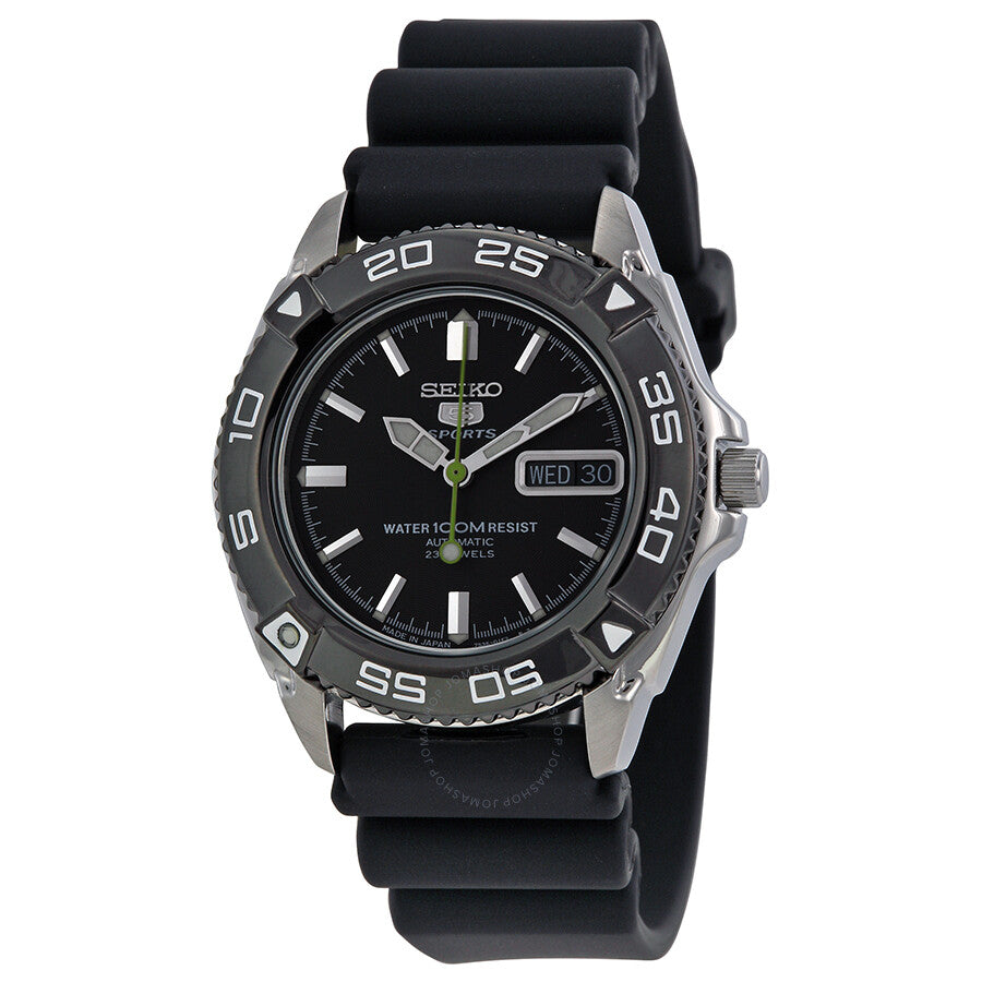 Seiko 5 Automatic Black Dial Black Rubber Men's Watch SNZB23J2 - Watches of America