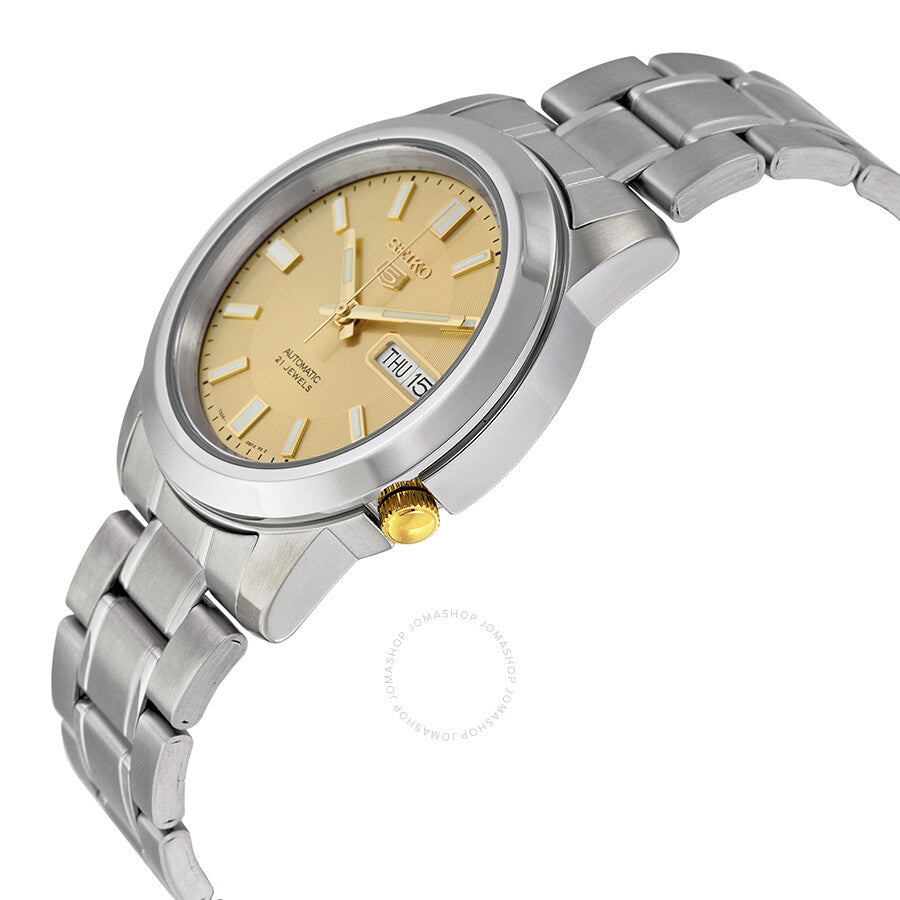 Seiko 5 Automatic Stainless Steel Gold Dial Men's Watch SNKK13 - The Watches Men & Co #2