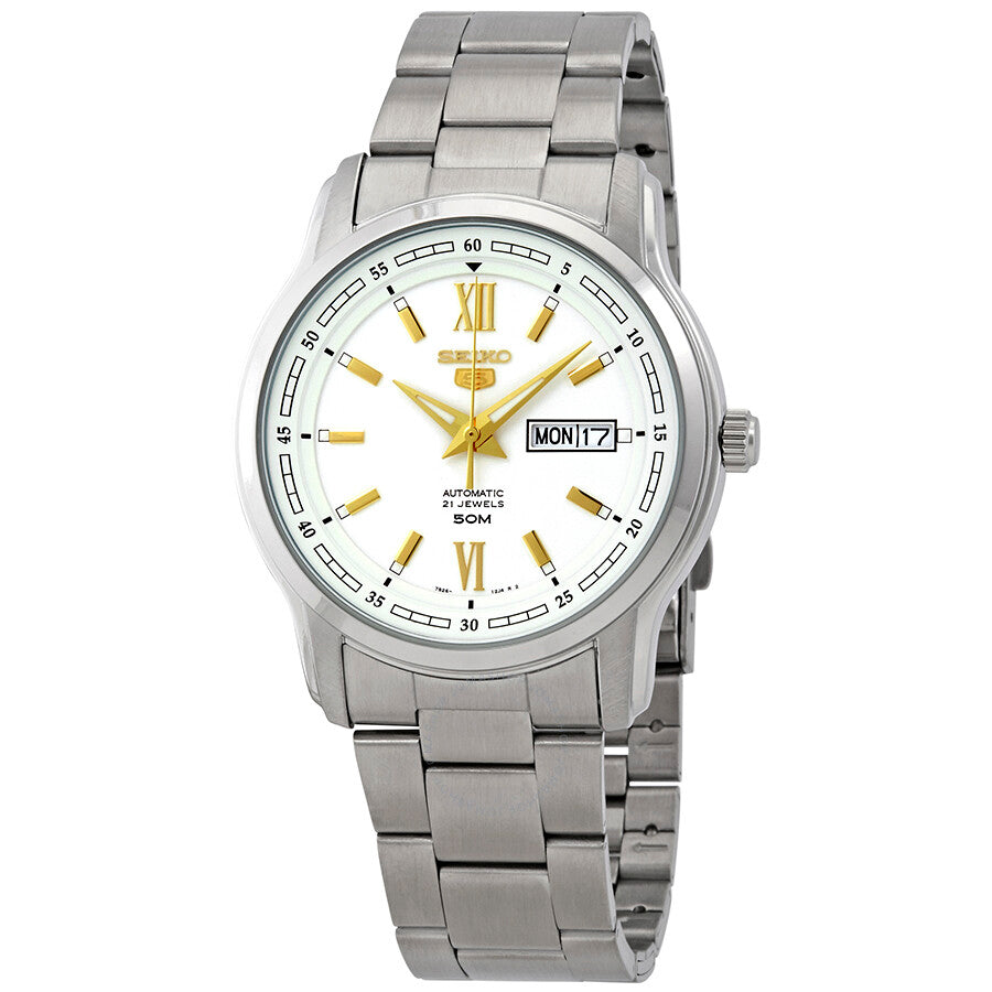 Seiko 5 Automatic White Dial Stainless Steel Men's Watch SNKP15K1S - Watches of America