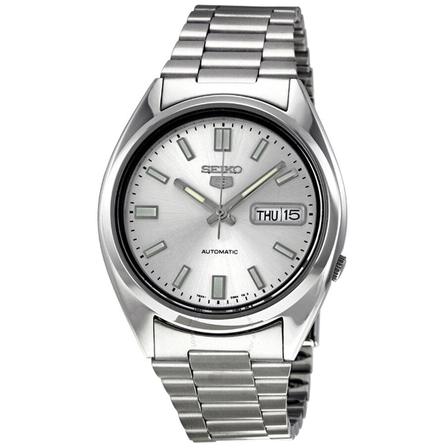 Seiko 5 Automatic Silver Dial Stainless Steel Men's Watch SNXS73 - Watches of America