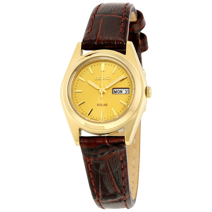 Seiko Core Champagne Dial Brown Leather Ladies Watch SUT120 - The Watches Men & Co