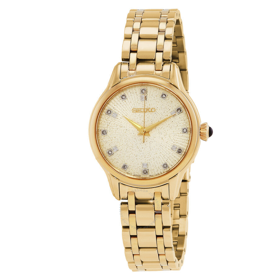 Seiko Discover More Quartz Diamond Gold Dial Ladies Watch SRZ552P1 - The Watches Men & Co