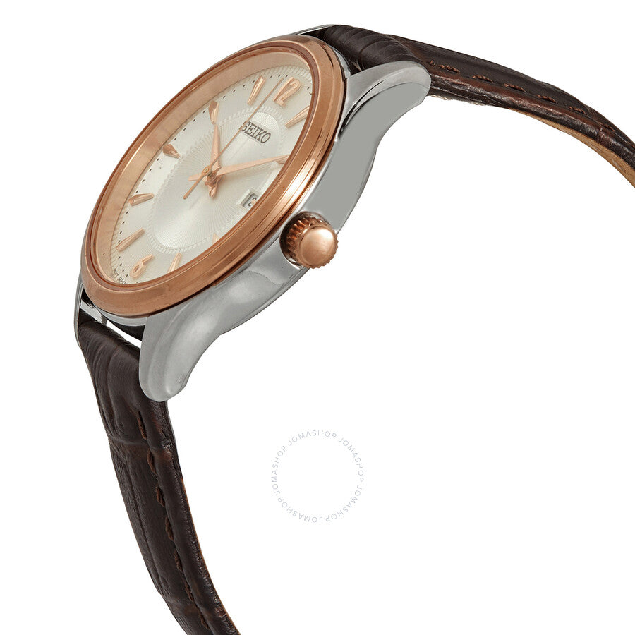 Seiko Noble Quartz Silver Dial Brown Leather Ladies Watch SUR428
