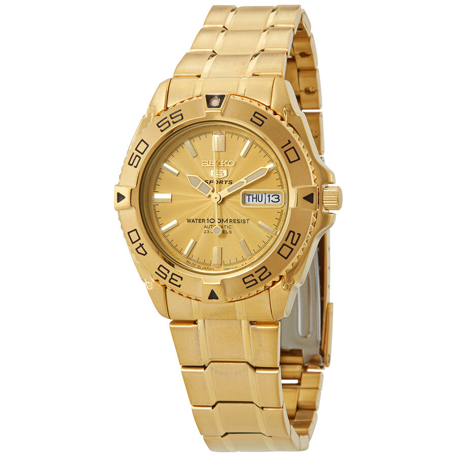 Seiko 5 Sports Automatic Gold Dial Men's Watch SNZB26J1 - Watches of America