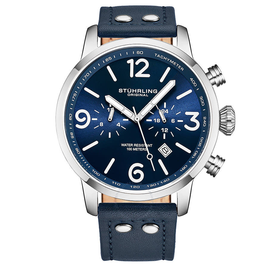 Stuhrling Original Aviator Quartz Blue Dial Men's Watch M13650 - The Watches Men & Co
