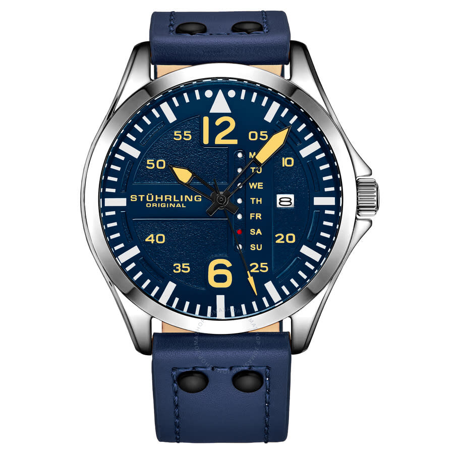 Stuhrling Original Aviator Quartz Blue Dial Men's Watch M17216 - The Watches Men & Co