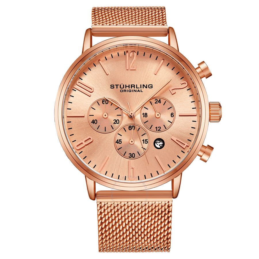 Stuhrling Original Monaco Chronograph Quartz Rose Gold Dial Men's Watch M16250 - The Watches Men & Co