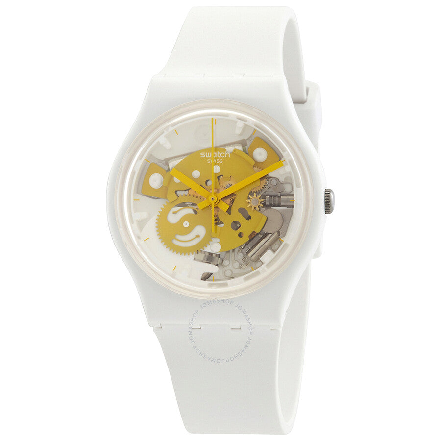 Swatch Bioceramic Time To Yellow Small Quartz White Dial Unisex Watch SO31W105 - The Watches Men & Co