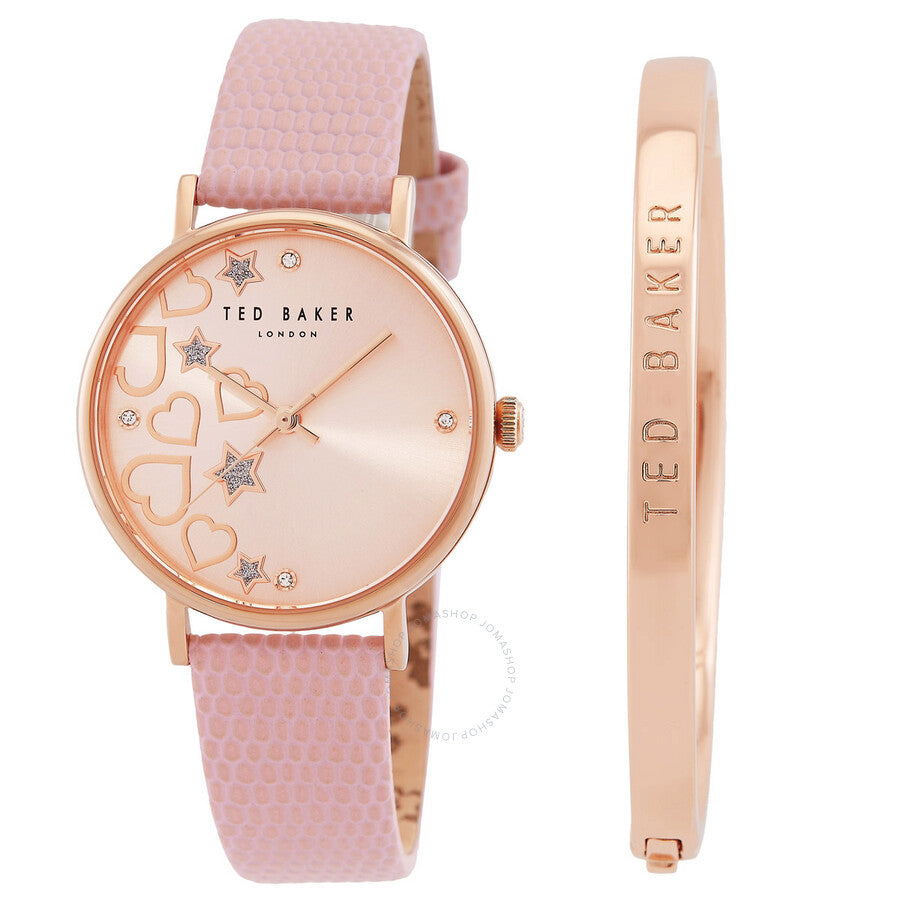 Ted Baker Phylipa Hearts & Stars Quartz Rose Gold Dial Watch and Bracelet Set BKGFW22129I