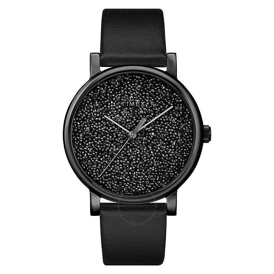 Timex Crystal Opulence Quartz Black Dial Ladies Watch TW2R95100JT - The Watches Men & Co