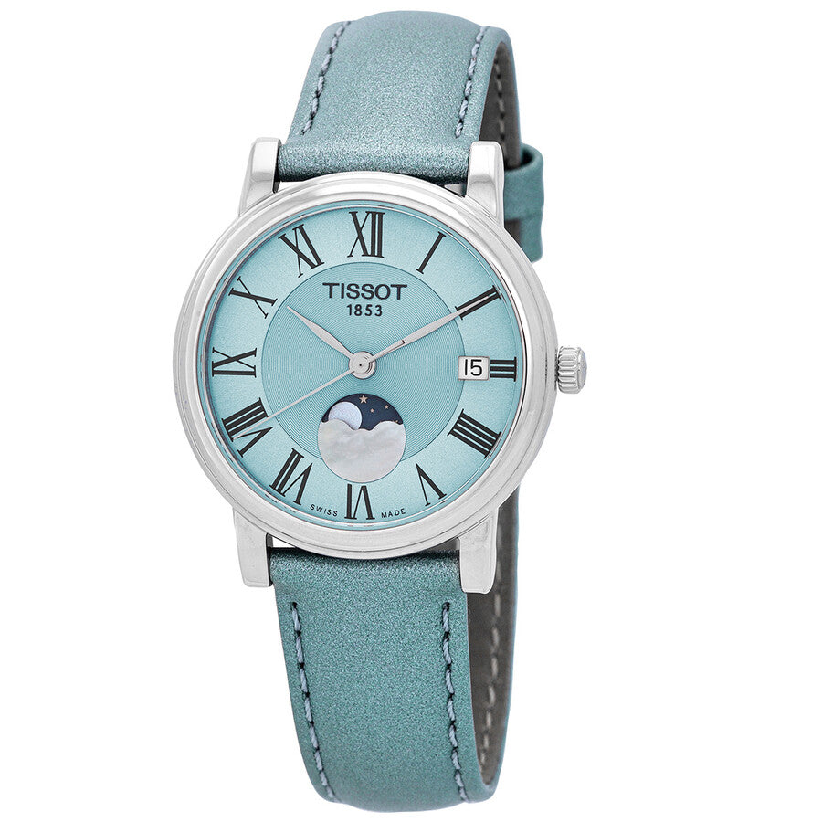Tissot Carson Moon Phase Quartz Light Blue Dial Ladies Watch T122.223.16.353.00 - Watches of America