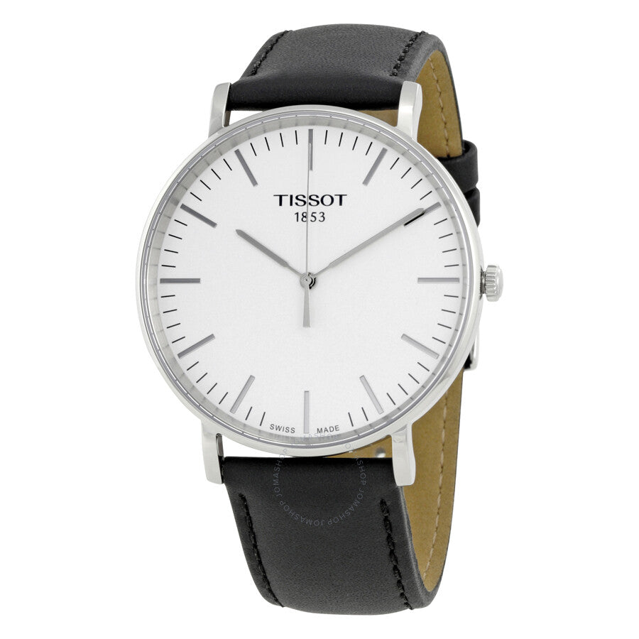 Tissot Everytime Silver Dial Black Leather Men's Watch T1096101603100 - Watches of America