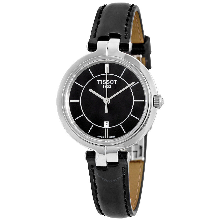 Tissot Flamingo Black Dial Black Leather Ladies Watch T0942101605100