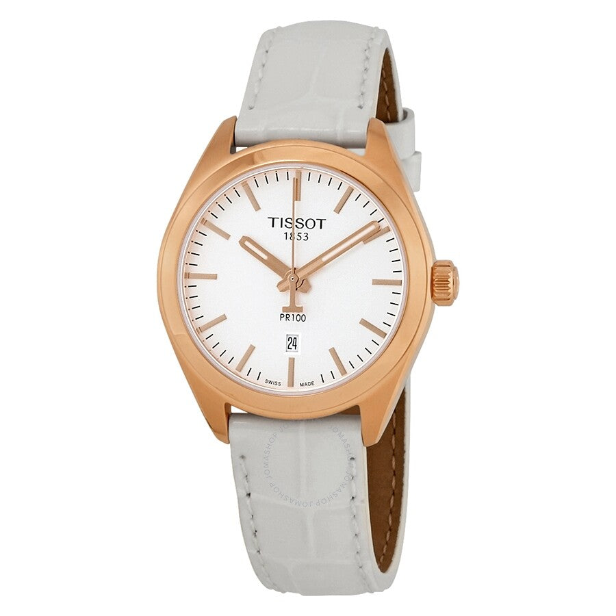 Tissot PR 100 Silver Dial Ladies Leather Watch T101.210.36.031.01 - The Watches Men & Co