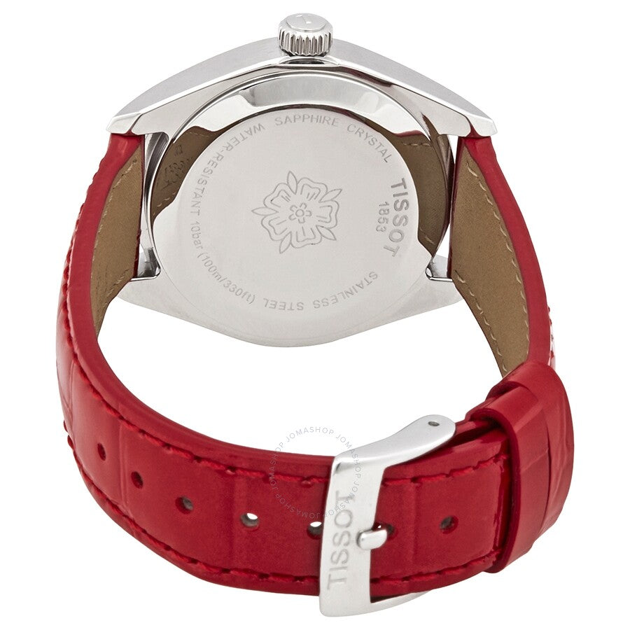 Tissot PR 100 Silver Dial Red Leather Ladies Watch T101.210.16.031.03 - The Watches Men & Co #3