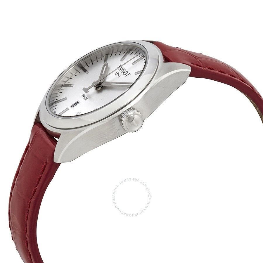 Tissot PR 100 Silver Dial Red Leather Ladies Watch T101.210.16.031.03 - The Watches Men & Co #2