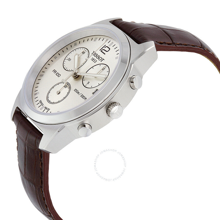 Tissot PR100 Chronograph Silver Dial Brown Leather Men's Watch T0494171603700 - The Watches Men & Co #2