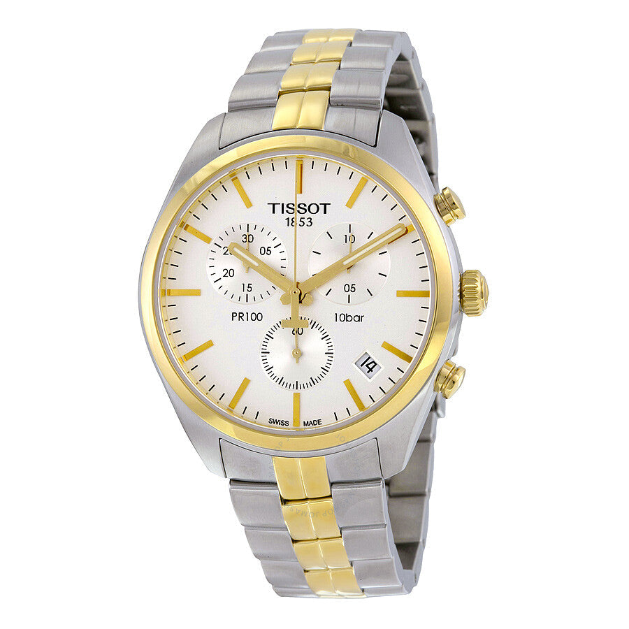 Tissot PR100 Chronograph White Dial Two-tone Men's Watch T1014172203100 - The Watches Men & Co