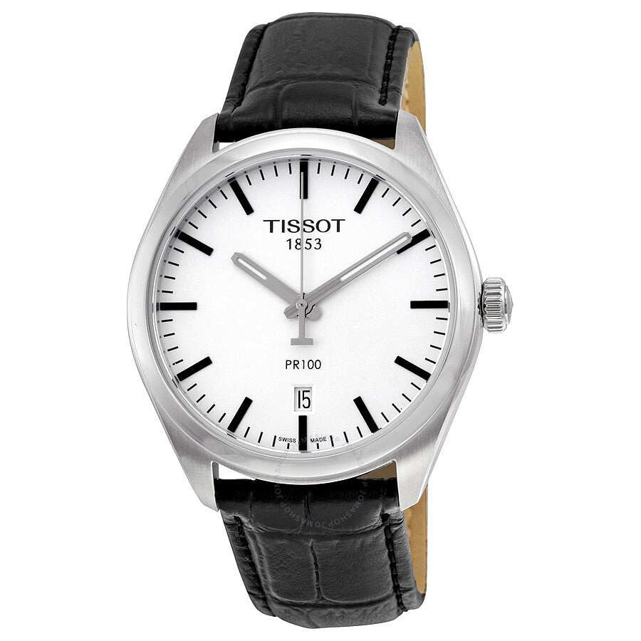 Tissot PR100 Silver Dial Black Leather Men's Watch T1014101603100 - The Watches Men & Co