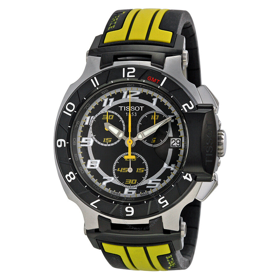 Tissot T-Race Chronograph Black Dial Black and Yellow Rubber Men's Watch T0484172705713 - The Watches Men & Co