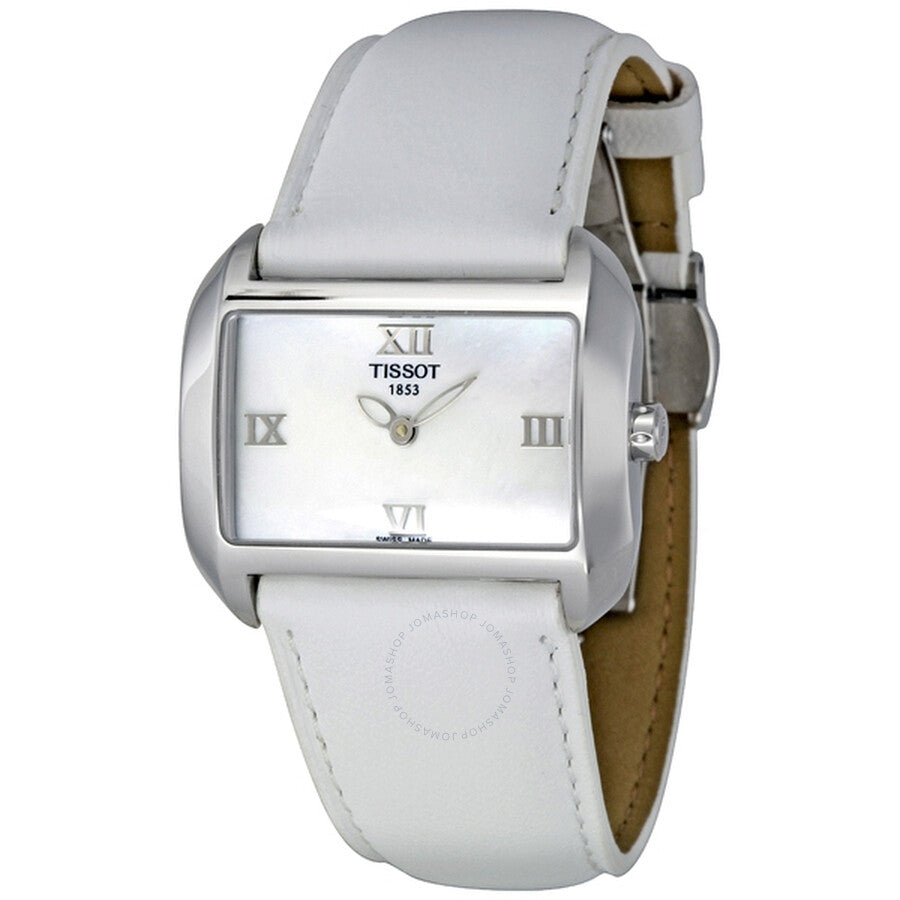 Tissot T-Wave Mother of Pearl Dial and White Leather Strap Ladies Watch T0233091611300 - Watches of America