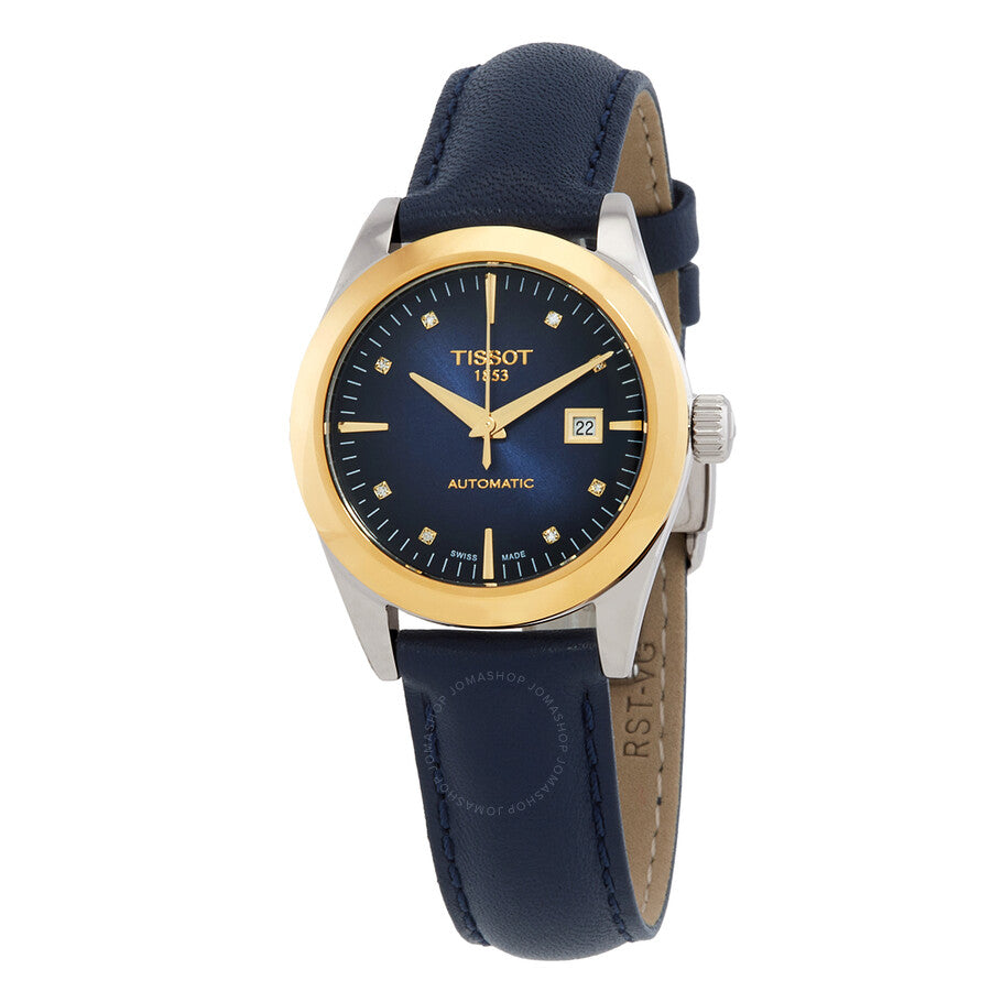 Tissot T-Gold Automatic Diamond Blue Dial Ladies Watch T930.007.46.046.00 - Watches of America