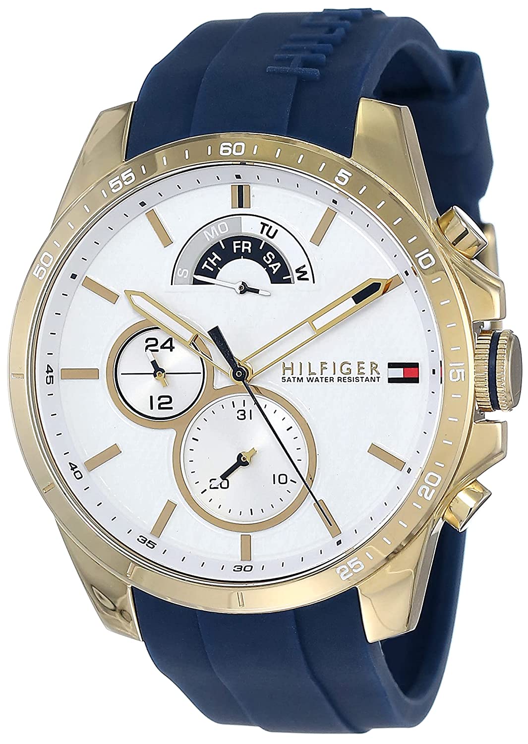 Tommy Hilfiger Reloj analógico de cuarzo con esfera blanca de 48 mm para hombre 1791353